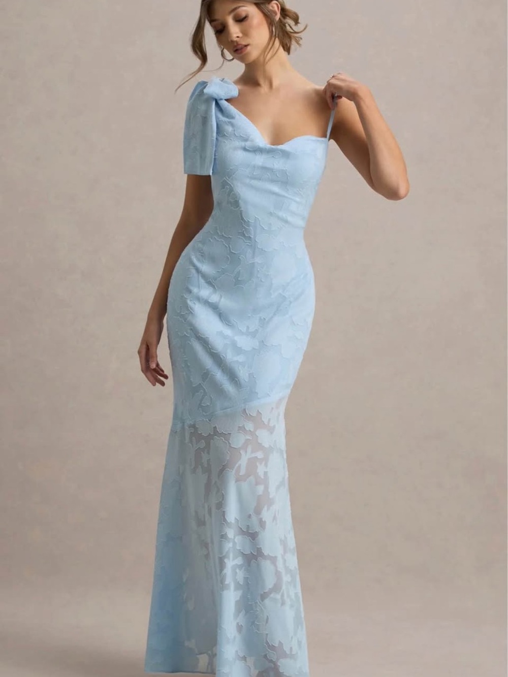 Elegant Light Blue One-Shoulder Lace Evening Dress